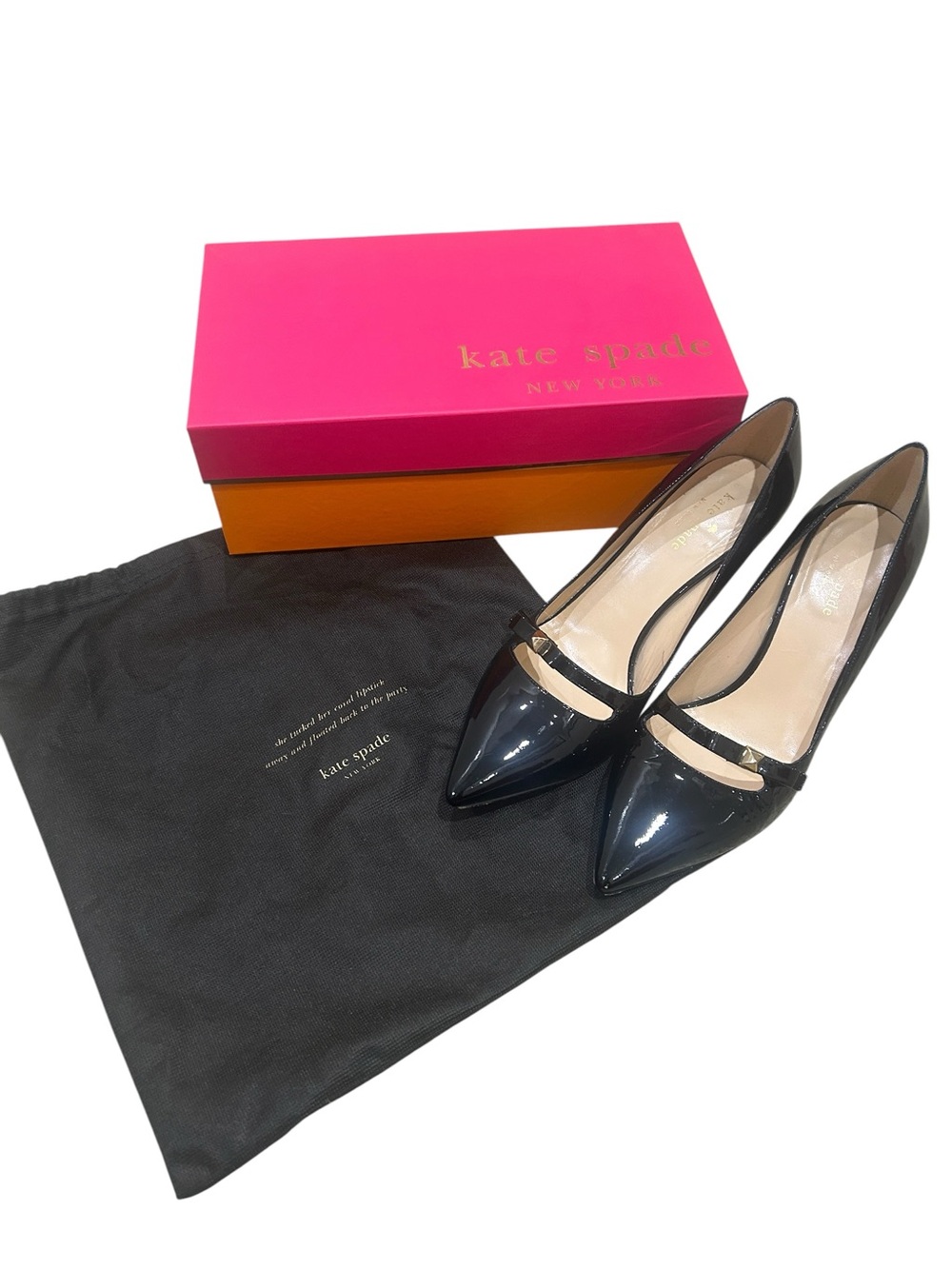 kate spade Jolene Black Patent leather Pointed-Toe Mary Jane Heels in box sz 8
